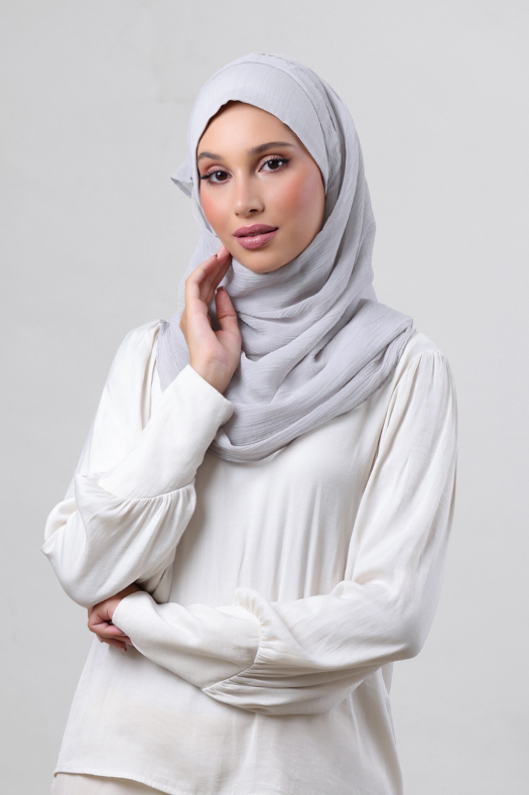 Silver - Plain Crinkled Chiffon