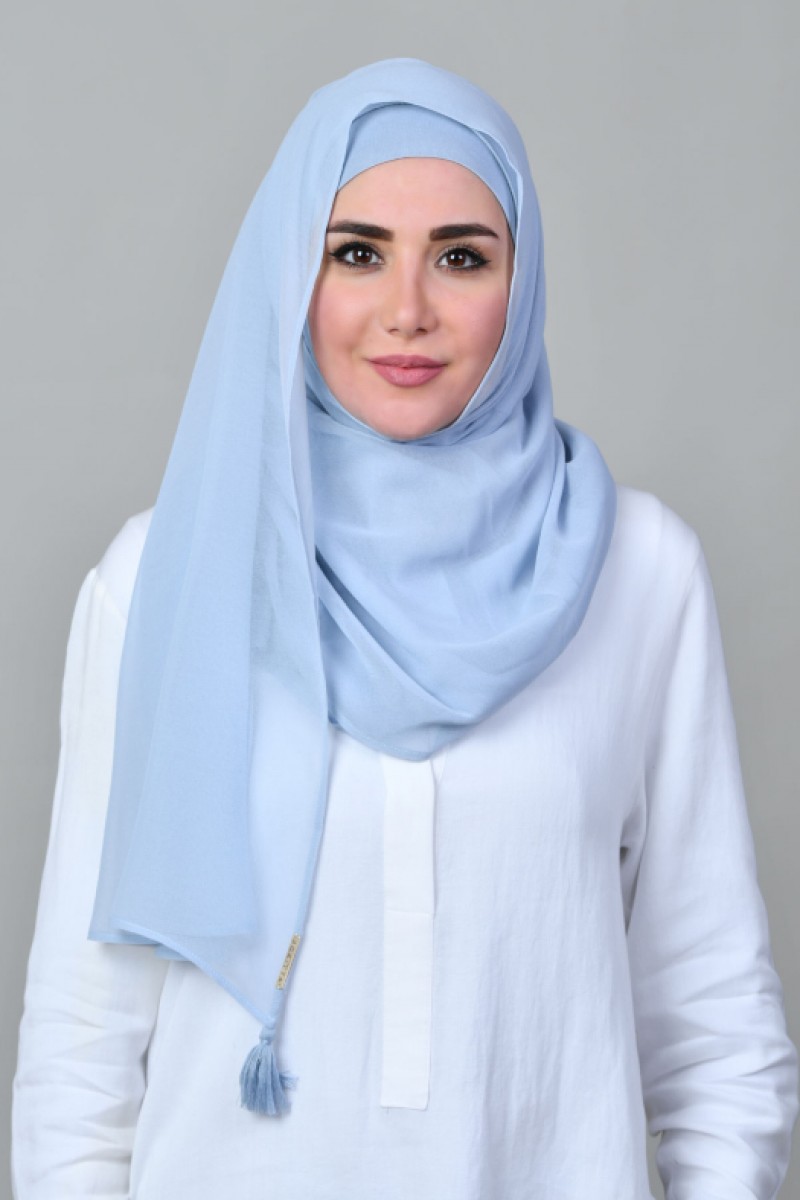 Taj Celestial Blue - Plain crepe Chiffon