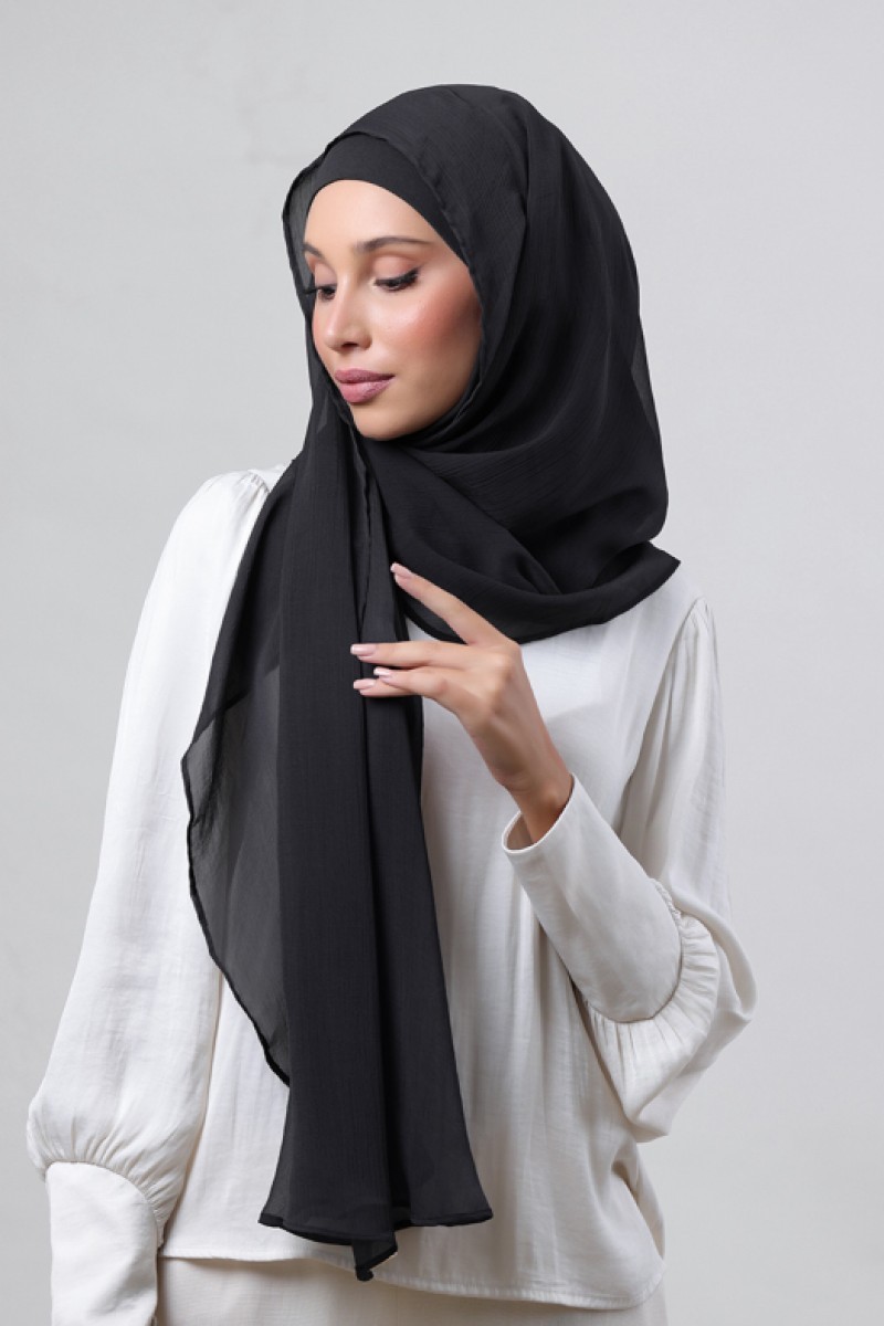 Black - Plain Crinkled Chiffon