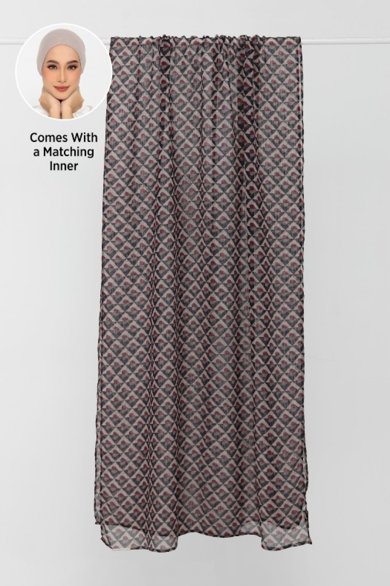 Hearts Red Black - Printed Plus Crinkled Chiffon