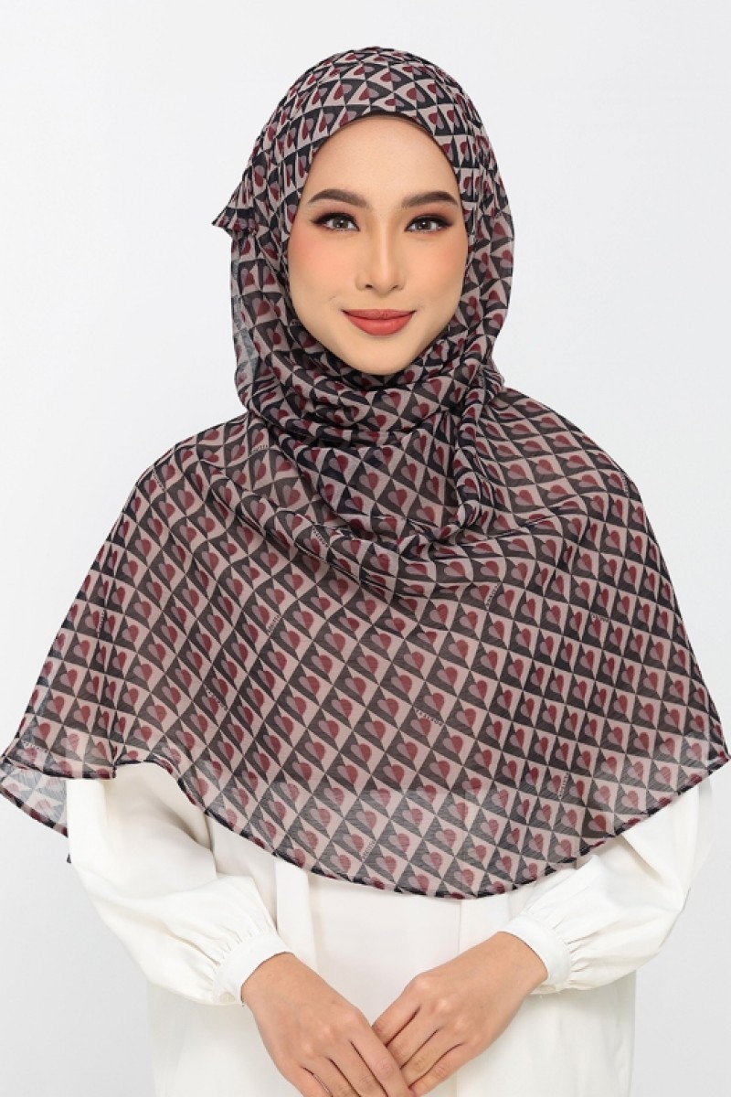 Hearts Red Black - Printed Plus Crinkled Chiffon