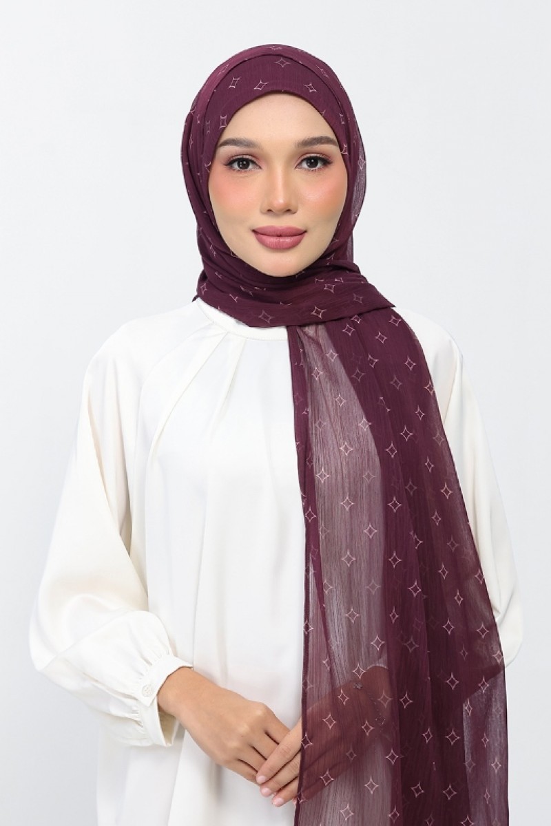 Sparkles Burgundy - Printed Plus Crinkled Chiffon