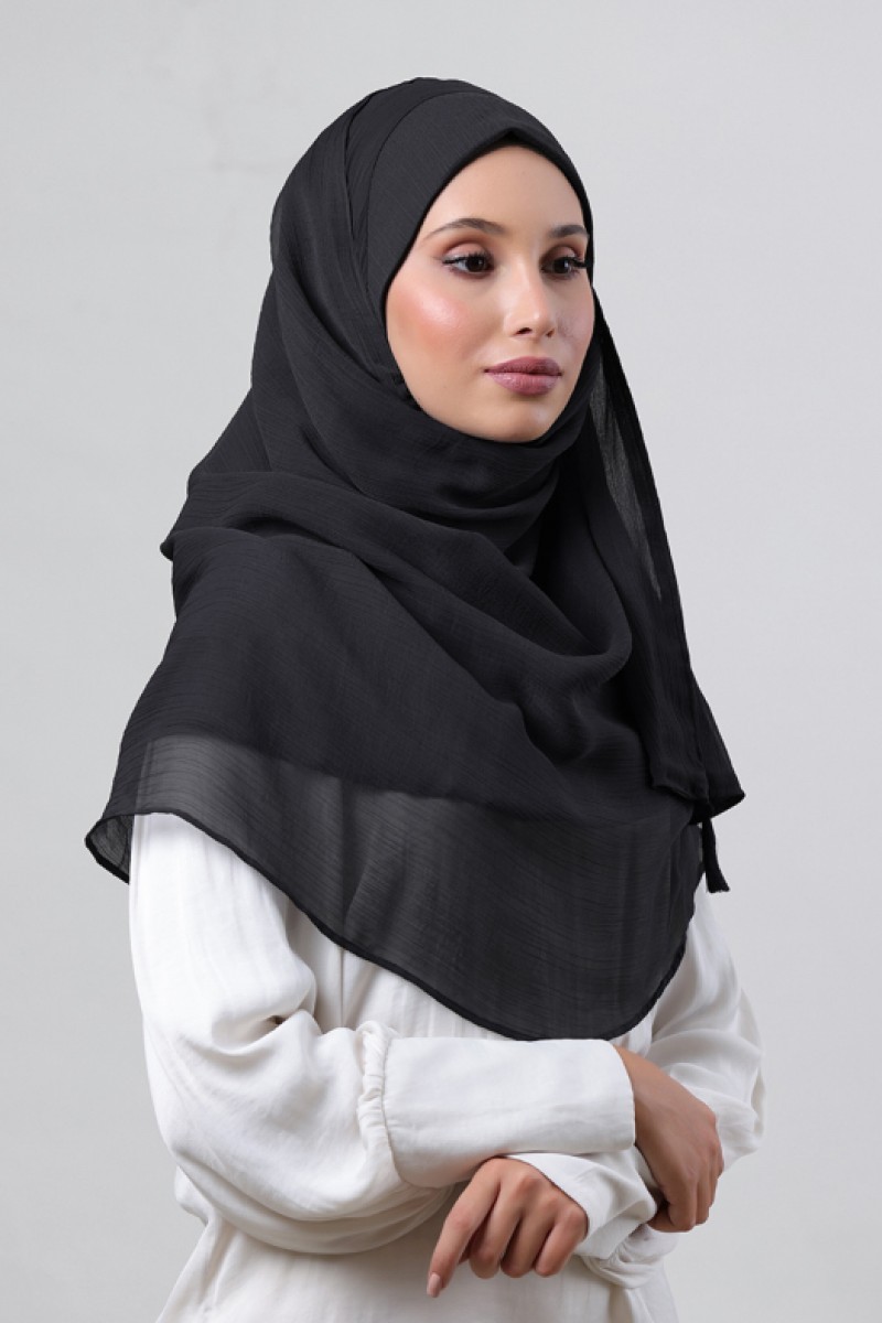 Black - Plain Crinkled Chiffon