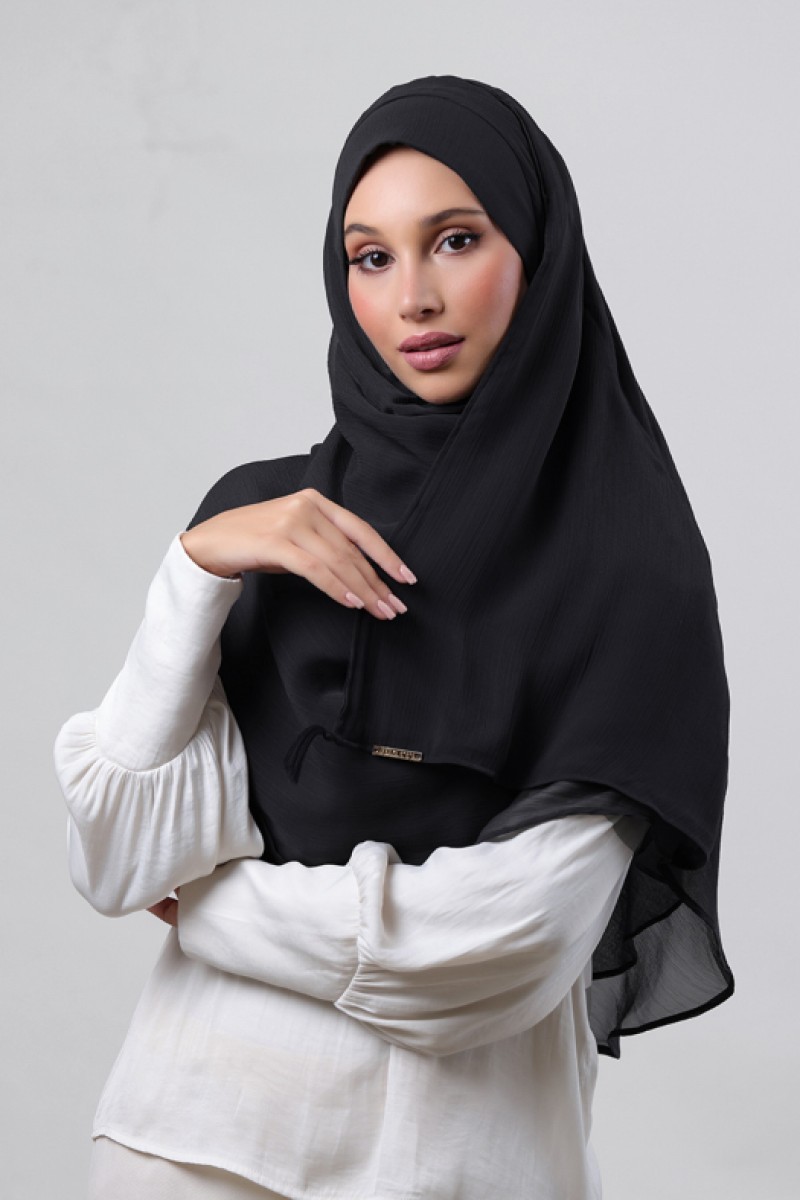 Black - Plain Crinkled Chiffon