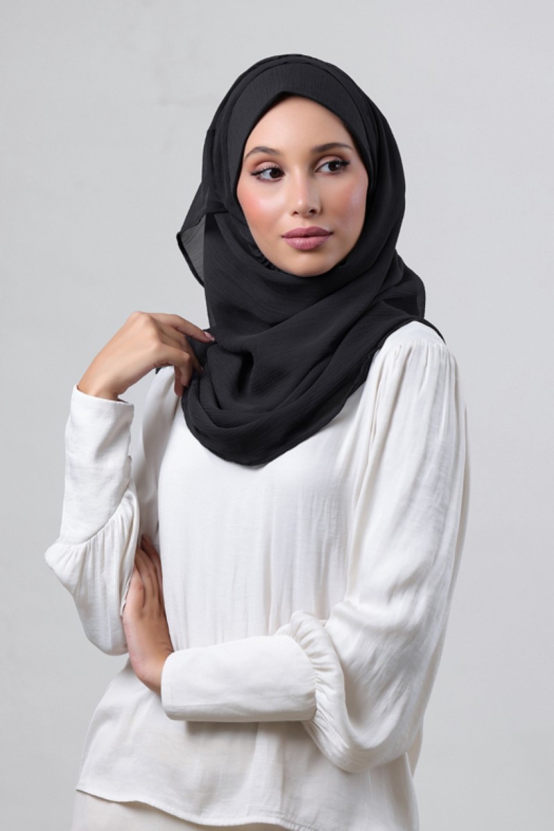 Black - Plain Crinkled Chiffon