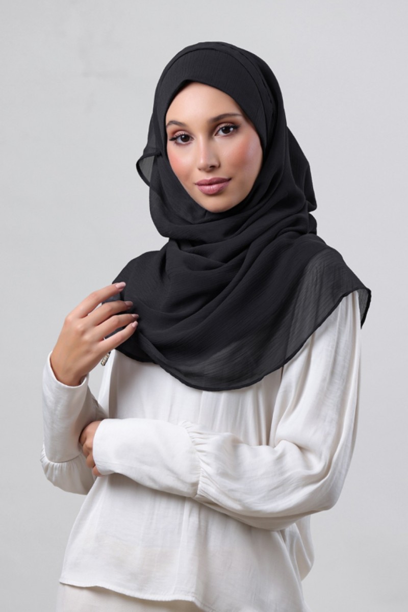 Black - Plain Crinkled Chiffon