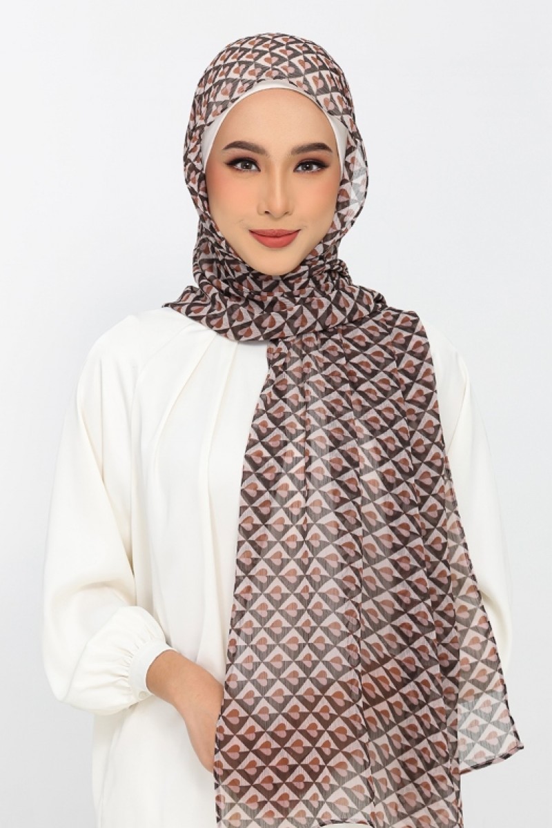 Hearts Beige - Printed Plus Crinkled Chiffon