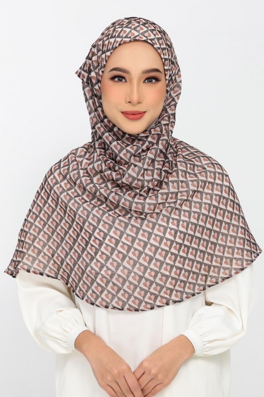 Hearts Beige - Plus Crinkled Chiffon