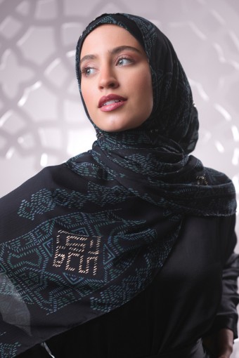 Bibi Khanym Black - Printed Plus Crinkled Chiffon with Foil
