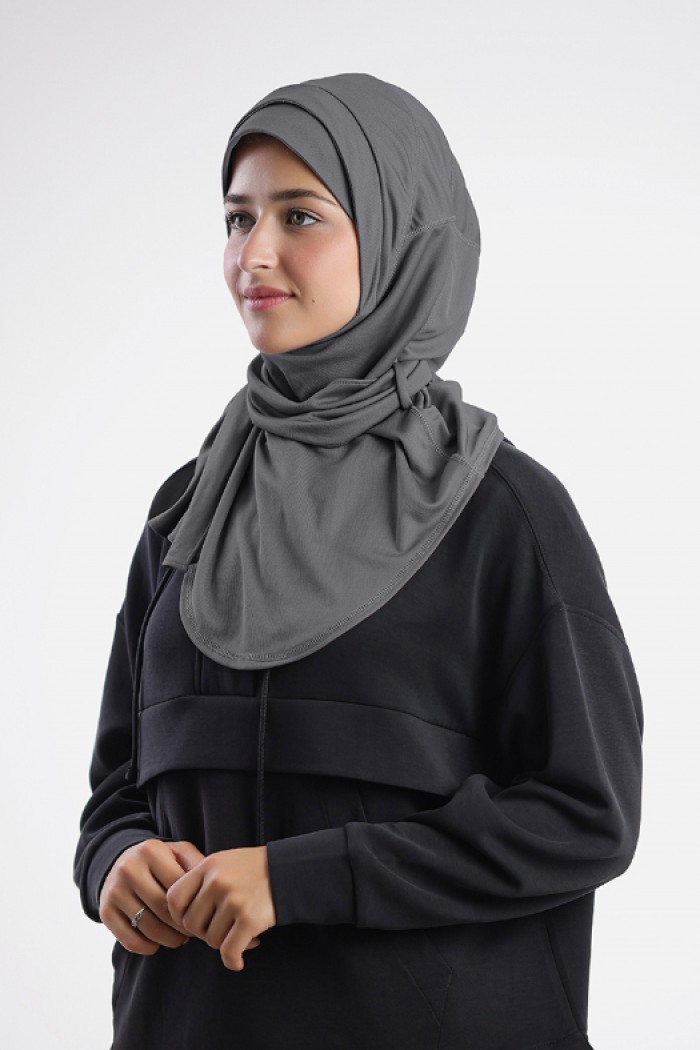 Gym Hijab - Plain Dual Functional Mesh (Dark Gray/Black)