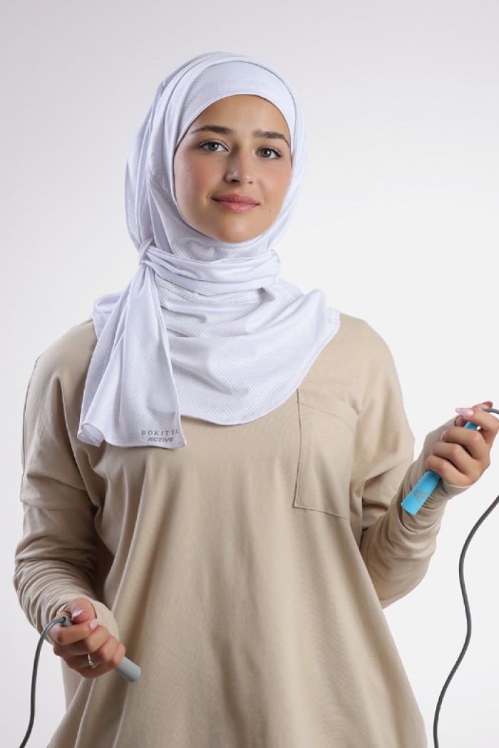 Gym Hijab - Plain Functional Mesh (White)