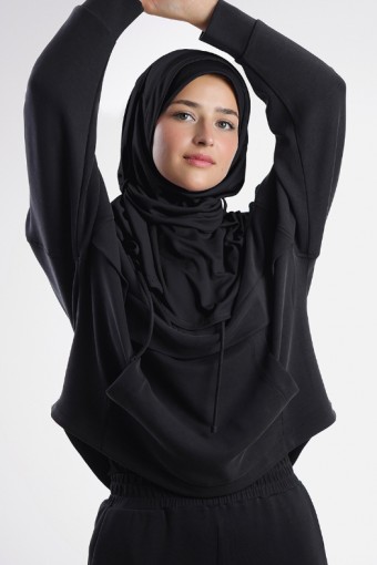 Gym Hijab - Plain Dual Functional Mesh (Black/Dark Gray)