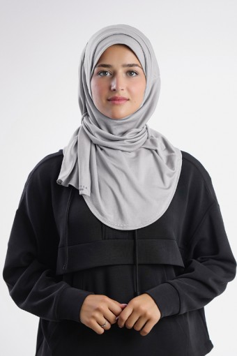 Gym Hijab - Plain Dual Functional Mesh (Light Gray/Navy)