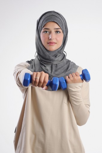 Gym Hijab - Plain Heather Functional Mesh (Gray)