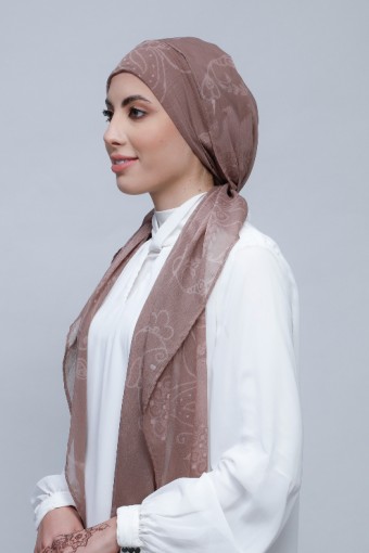 Honesty - Printed With Pompoms Crinkled Chiffon - Cap Shawl