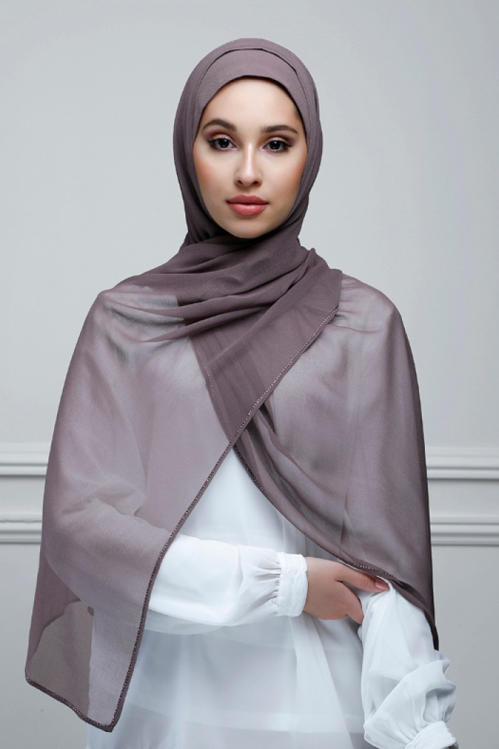 Plum Truffle - Plain With Charms Georgette