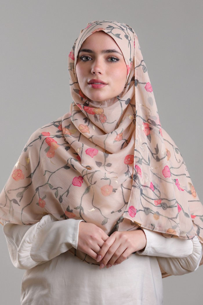 Sheikh Zayed - Printed Plus Crinkled Chiffon with Foil